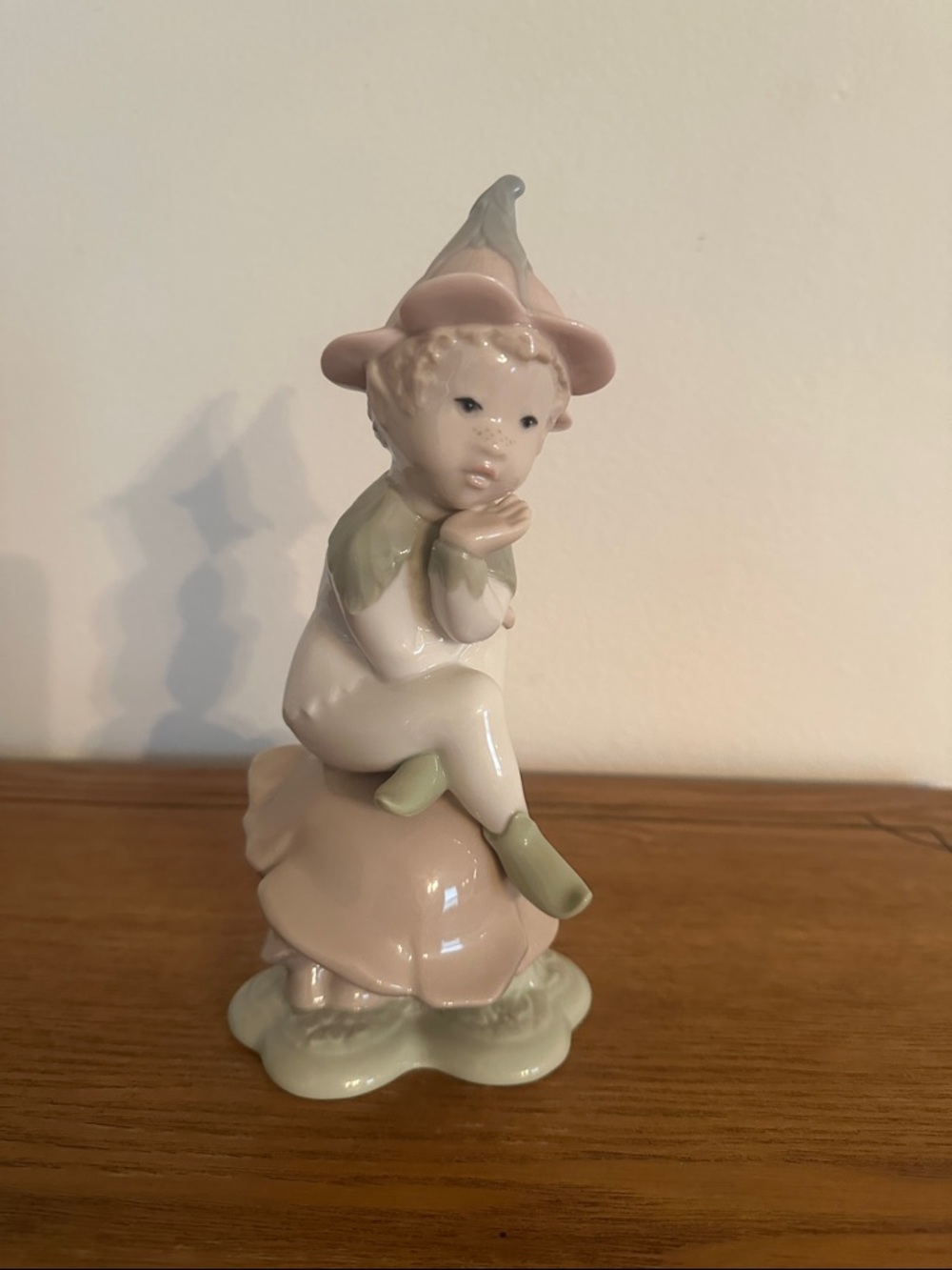 Lladro Pastel Pink and Mint Porcelain Figurine of elf on Mushroom